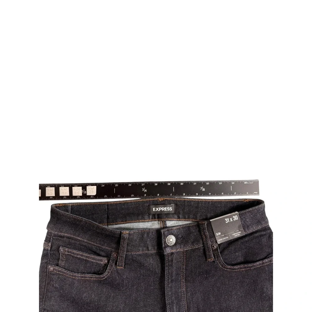 Express Jeans Mens 31x30 Black Denim Dark Wash Hyper Stretch Slim Straight Leg